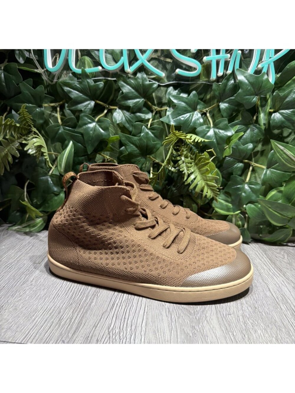 SUAVS Legacy Sneaker M 7 W 9 Brown Knit High Top Shoe Recycled Washable